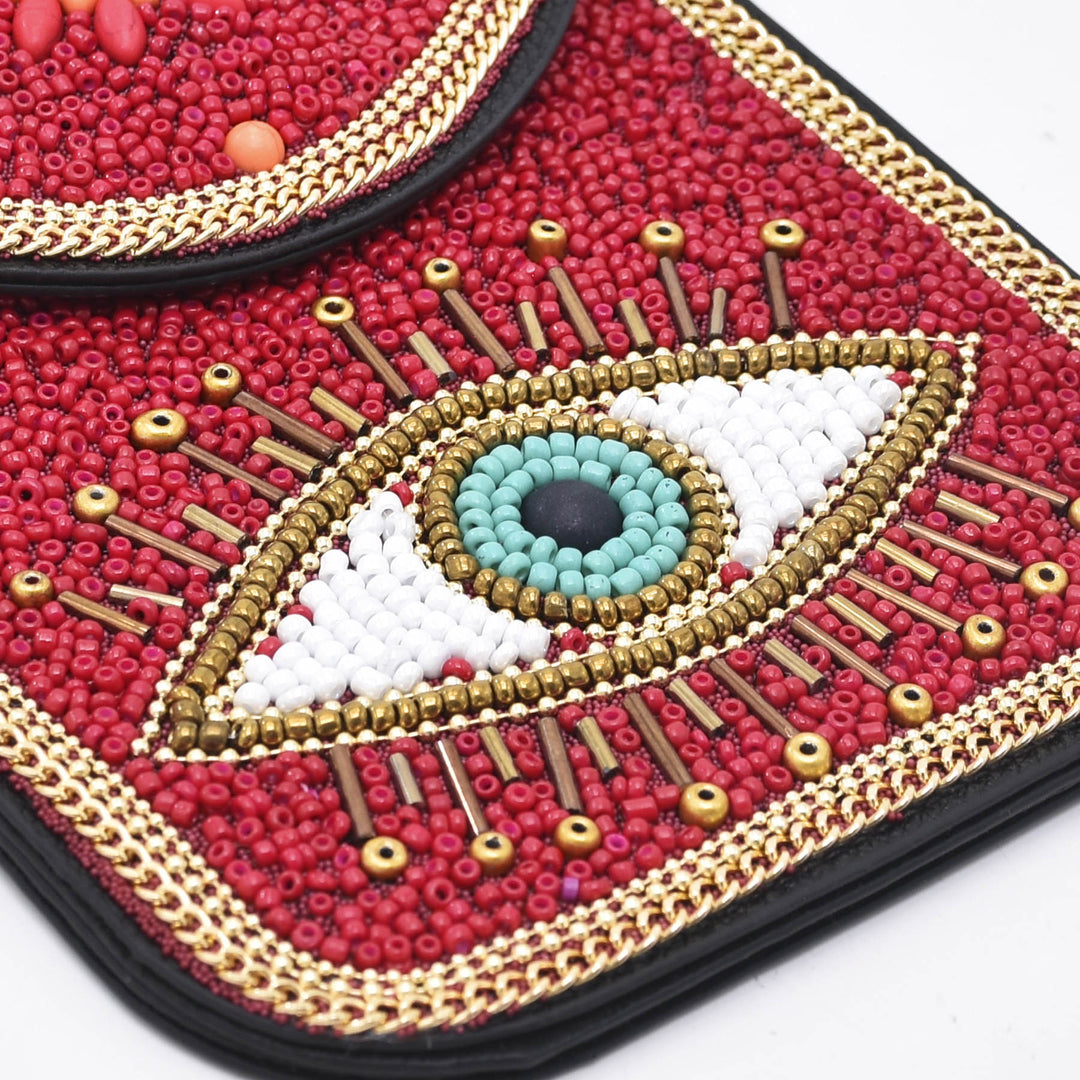 Sac pour téléphone portable Olivenorma en perles de style bohème avec motif Hamsa