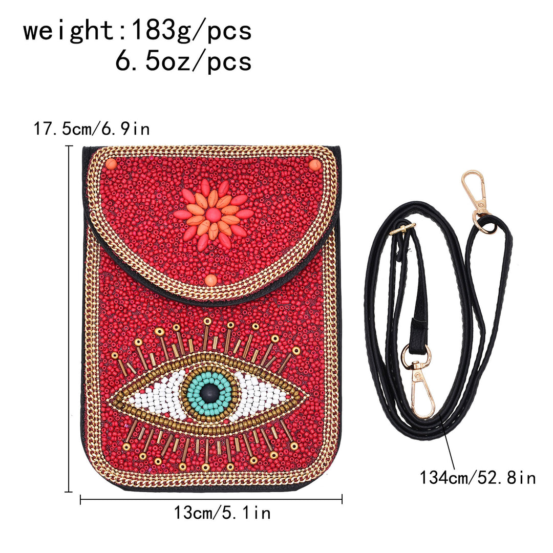 Sac pour téléphone portable Olivenorma en perles de style bohème avec motif Hamsa