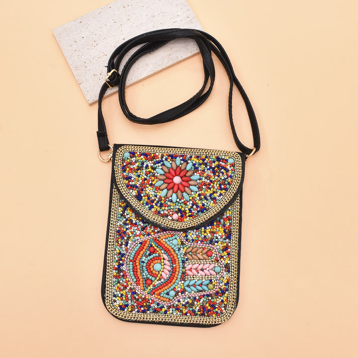 Sac pour téléphone portable Olivenorma en perles de style bohème avec motif Hamsa