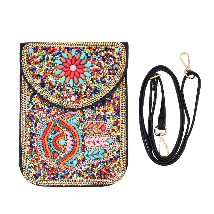 Sac pour téléphone portable Olivenorma en perles de style bohème avec motif Hamsa