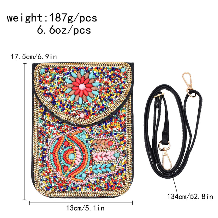 Sac pour téléphone portable Olivenorma en perles de style bohème avec motif Hamsa