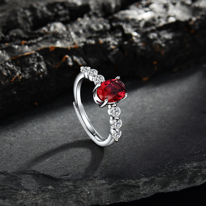 Bague ajustable ovale en quartz rubis et zircon Olivenorma