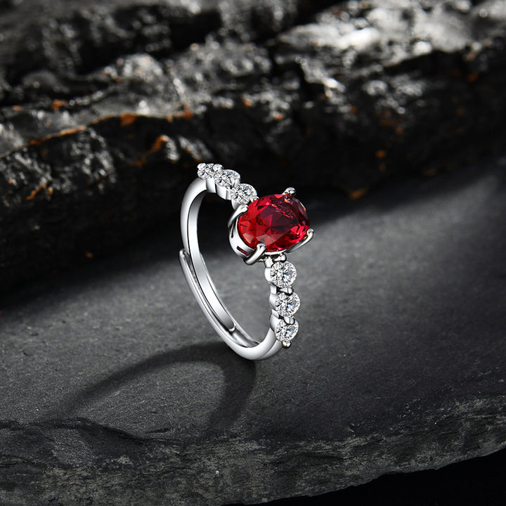 Bague ajustable ovale en quartz rubis et zircon Olivenorma