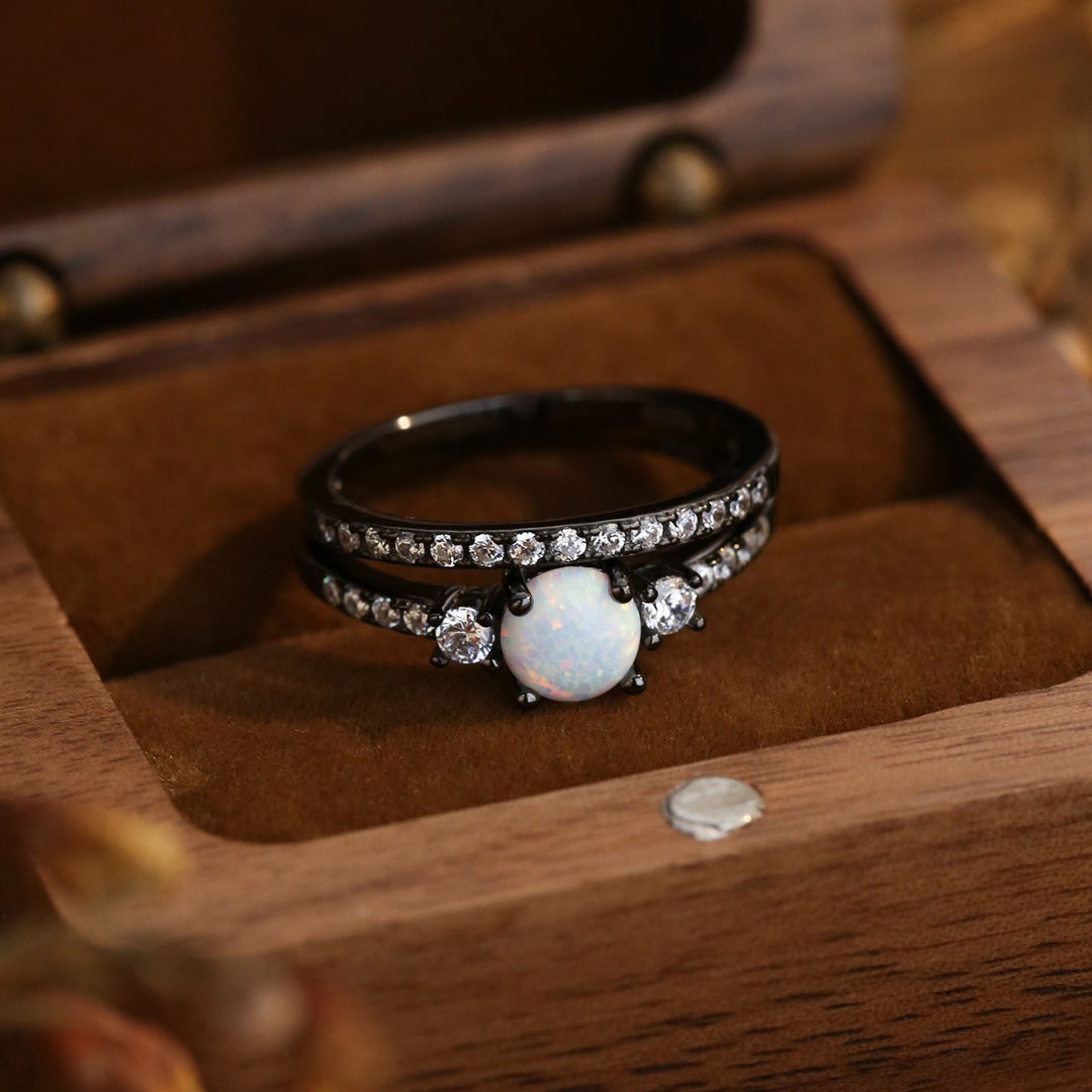 Bague double couche en or noir S925 avec zircon opale Olivenorma