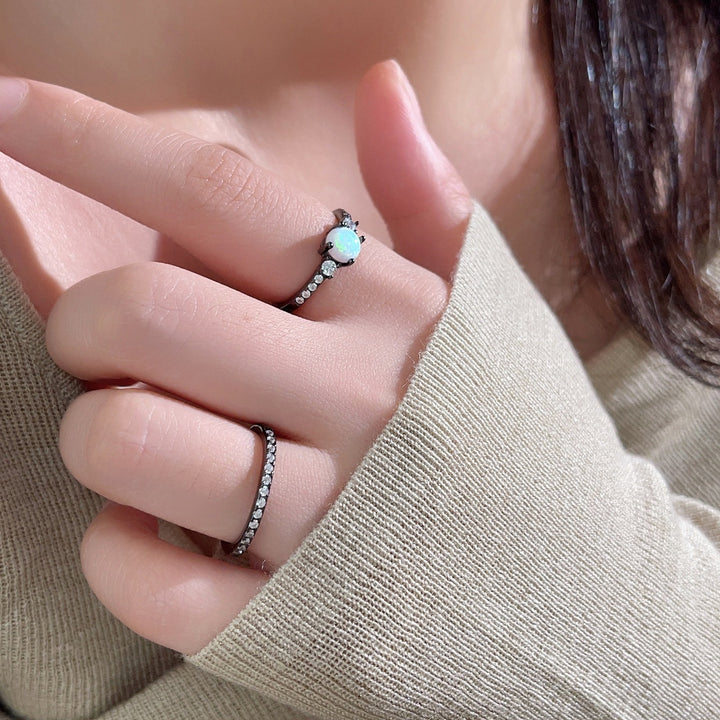 Bague double couche en or noir S925 avec zircon opale Olivenorma