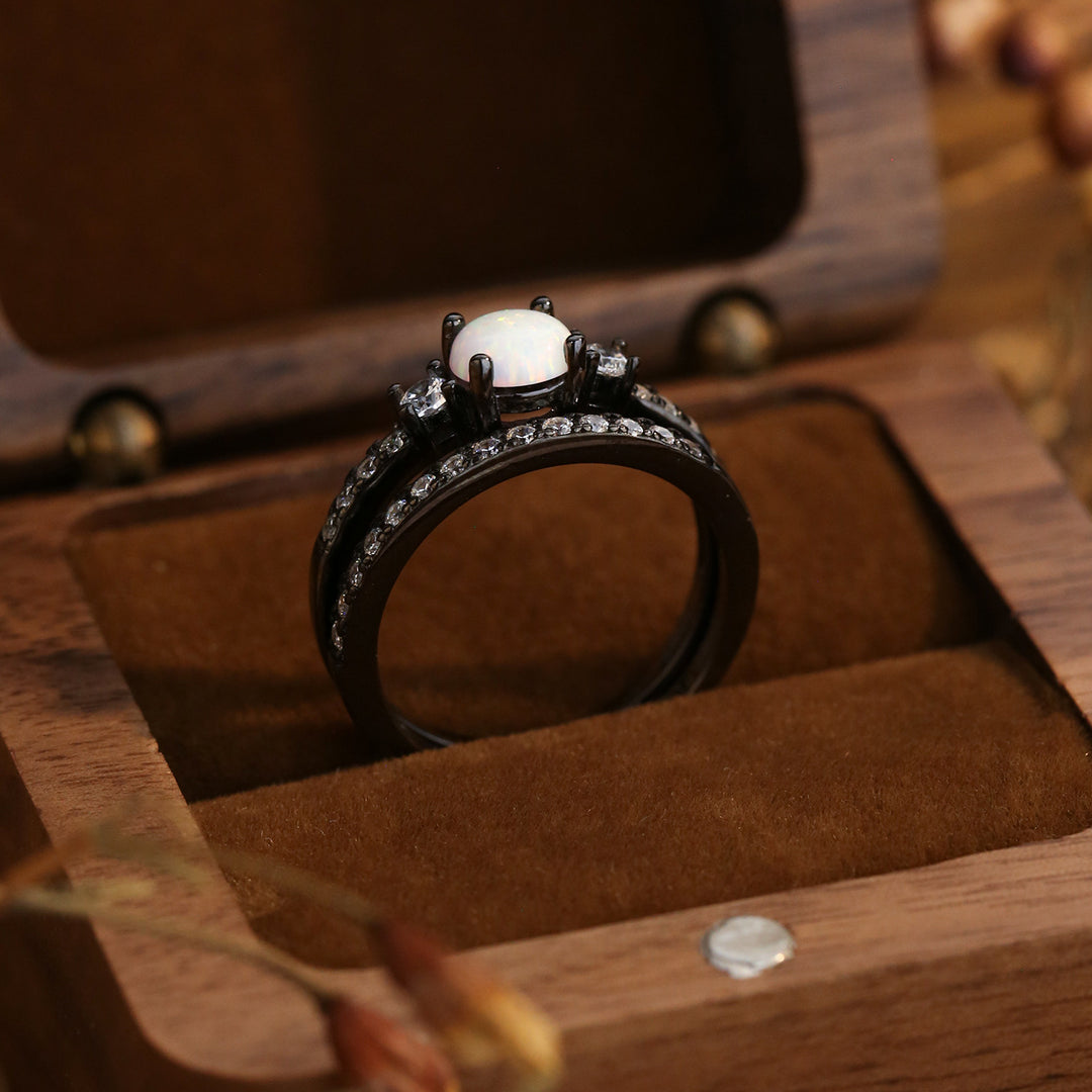 Bague double couche en or noir S925 avec zircon opale Olivenorma