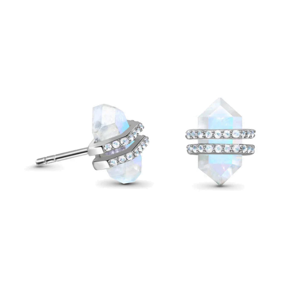 Boucles d'oreilles hexagonales Olivenorma en argent sterling S925 avec zircon blanc et pierre de lune