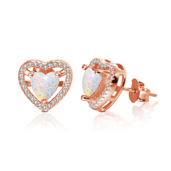 Boucles d'oreilles Olivenorma en forme de cœur avec opale et zircon blanc