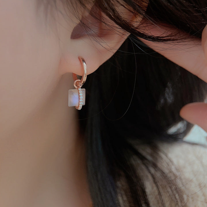Boucles d'oreilles carrées en argent S925 et or rose avec pierre de lune Olivenorma