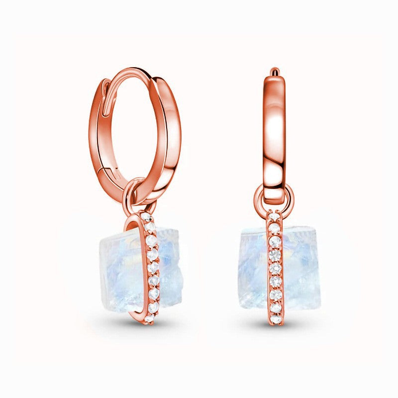Boucles d'oreilles carrées en argent S925 et or rose avec pierre de lune Olivenorma