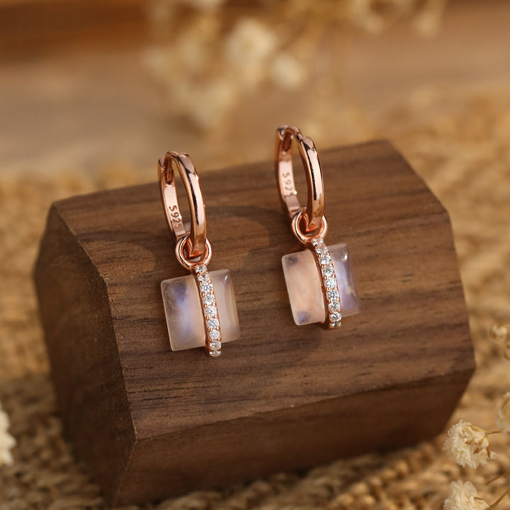 Boucles d'oreilles carrées en argent S925 et or rose avec pierre de lune Olivenorma