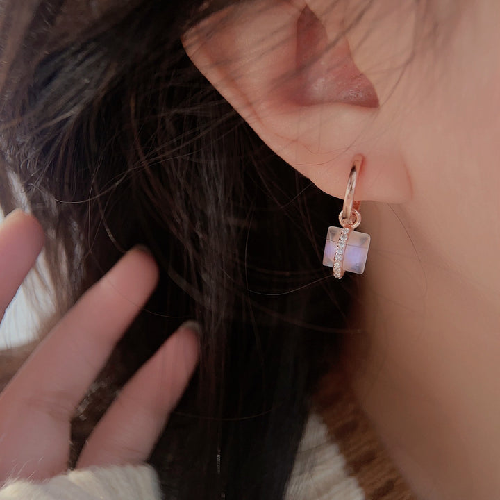 Boucles d'oreilles carrées en argent S925 et or rose avec pierre de lune Olivenorma