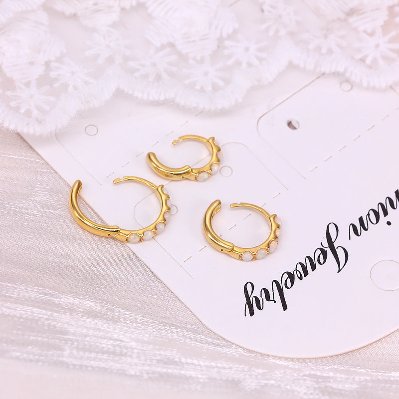 Boucles d'oreilles créoles Olivenorma en argent sterling S925 avec opale