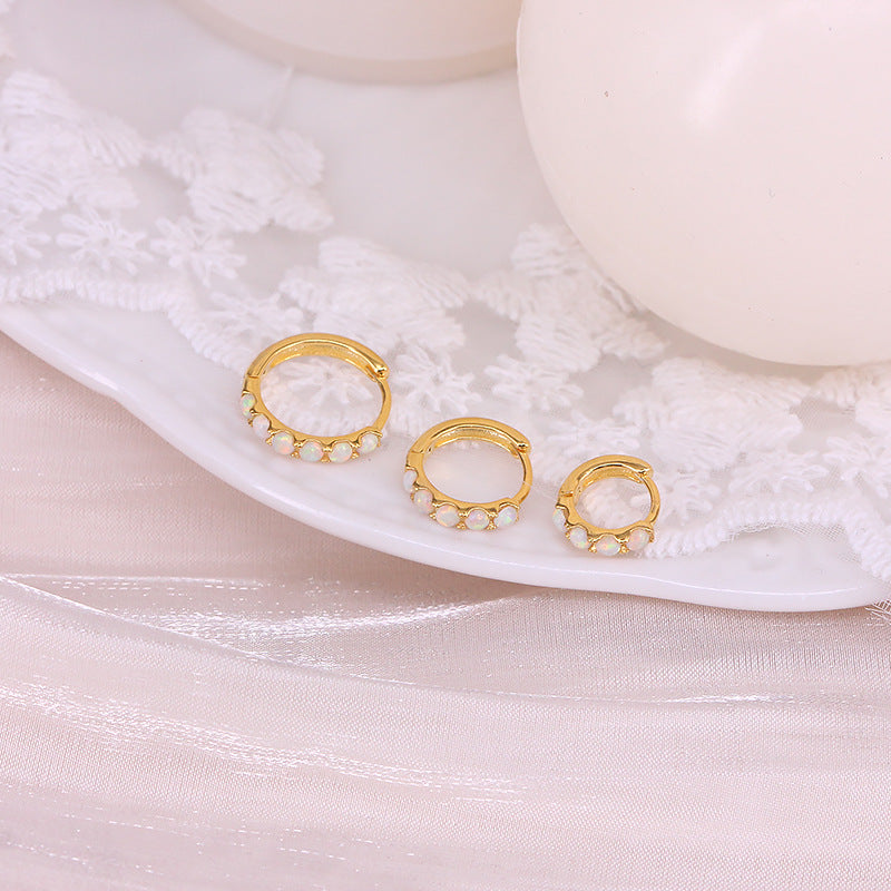 Boucles d'oreilles créoles Olivenorma en argent sterling S925 avec opale