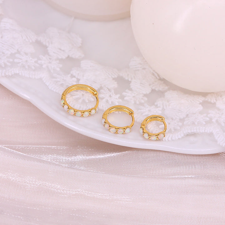 Boucles d'oreilles créoles Olivenorma en argent sterling S925 avec opale