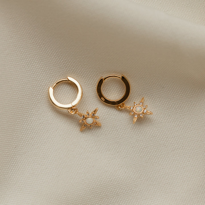 Boucles d'oreilles étoile à huit branches en zircon blanc opale Olivenorma