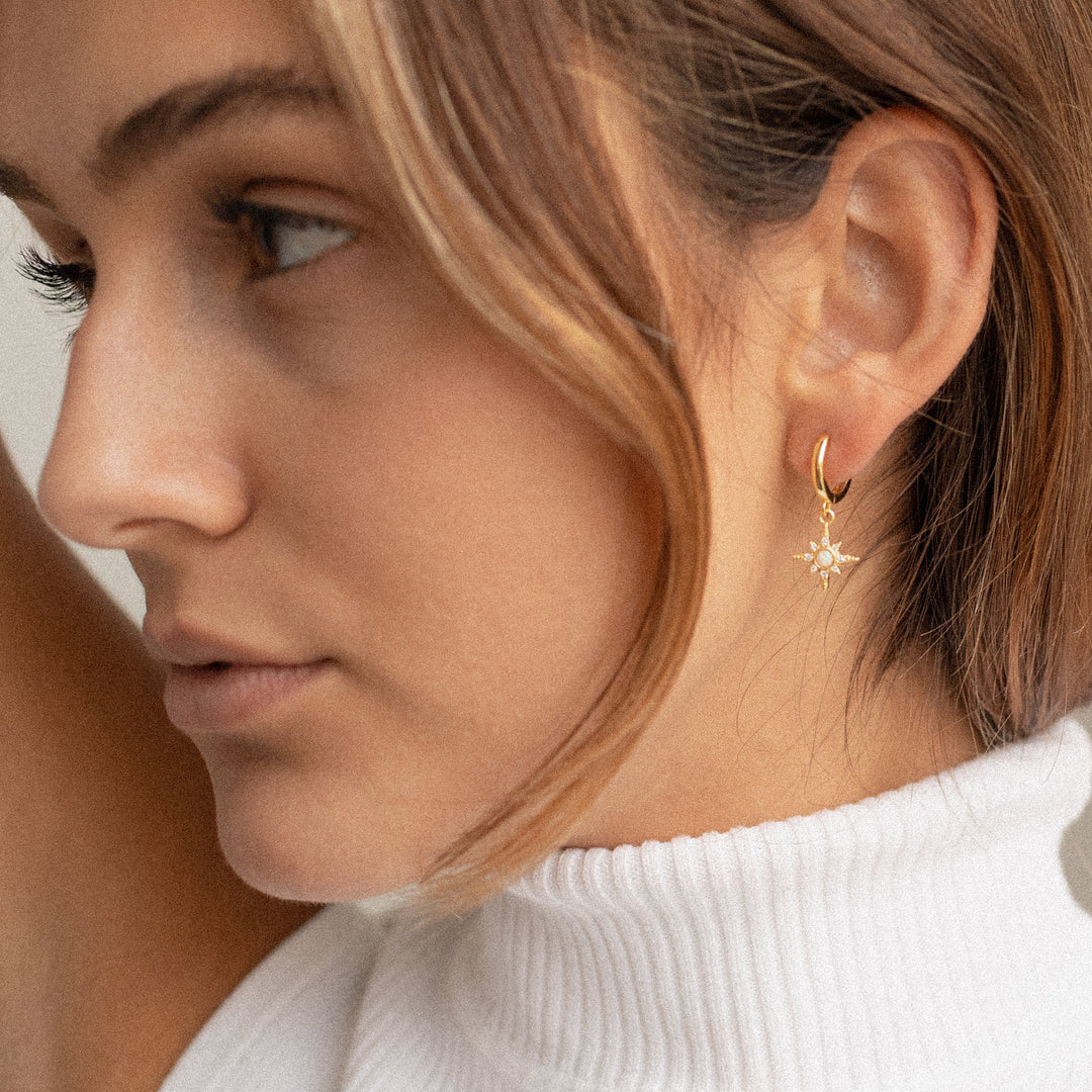 Boucles d'oreilles étoile à huit branches en zircon blanc opale Olivenorma