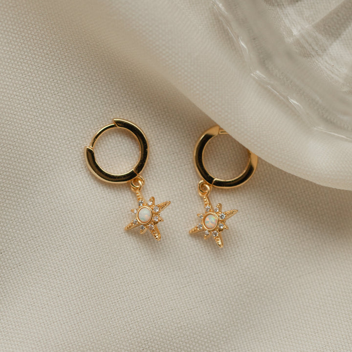 Boucles d'oreilles étoile à huit branches en zircon blanc opale Olivenorma