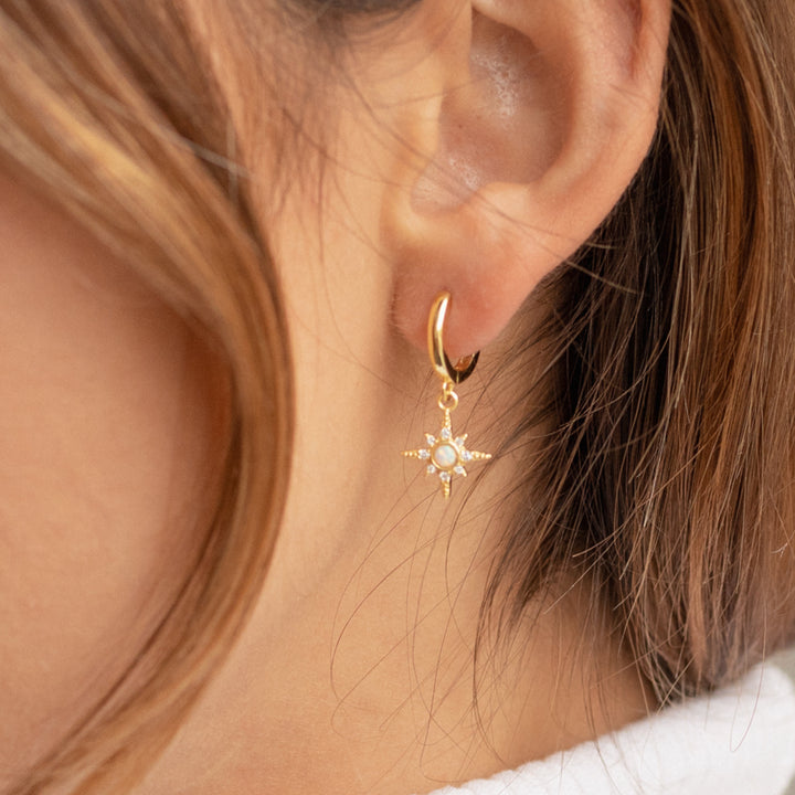 Boucles d'oreilles étoile à huit branches en zircon blanc opale Olivenorma
