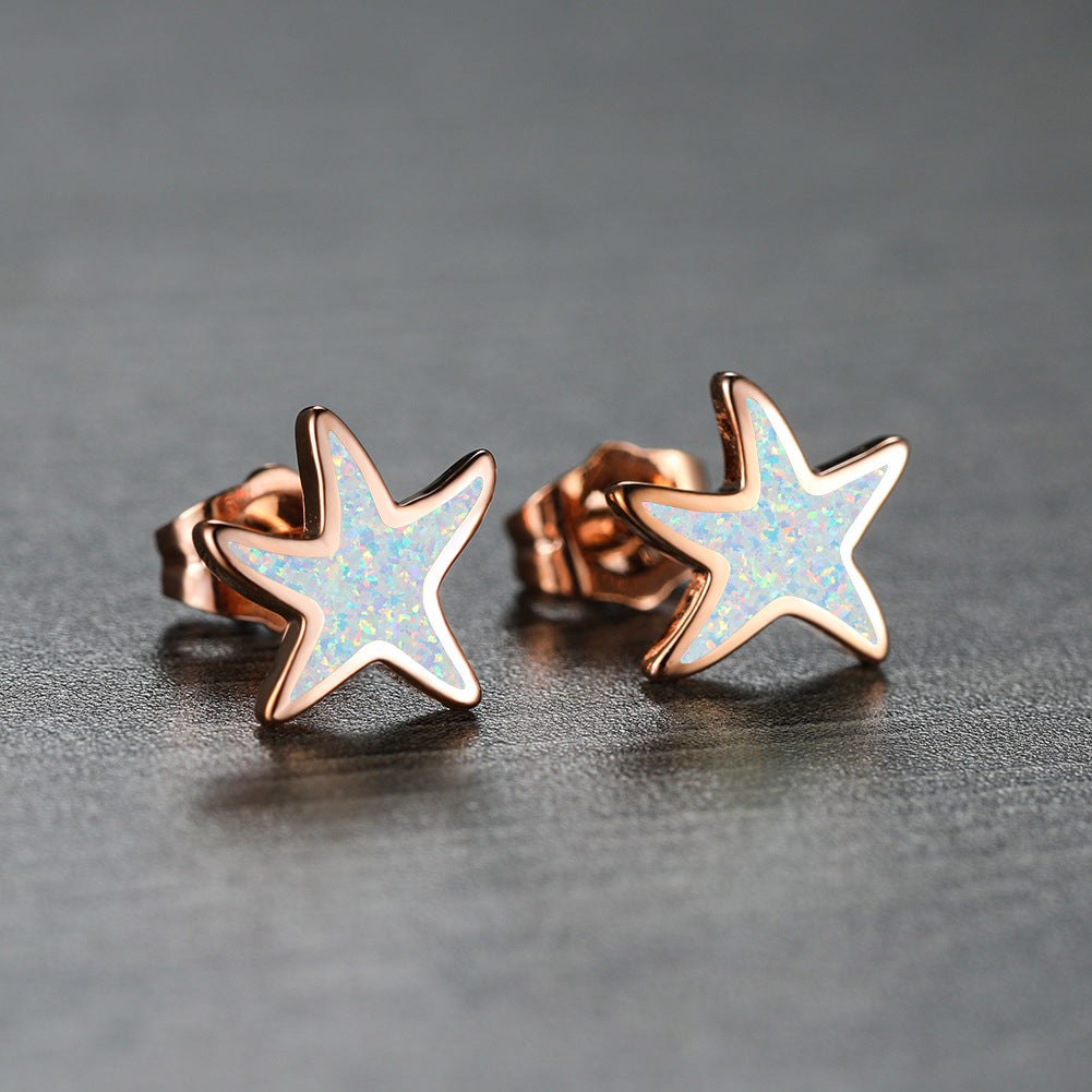 Boucles d'oreilles étoile de mer en opale bleue Olivenorma