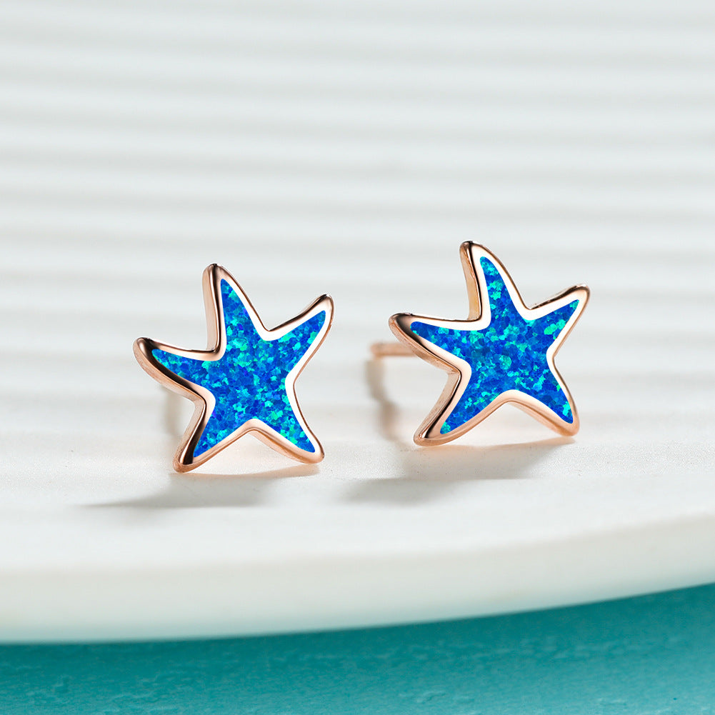 Boucles d'oreilles étoile de mer en opale bleue Olivenorma