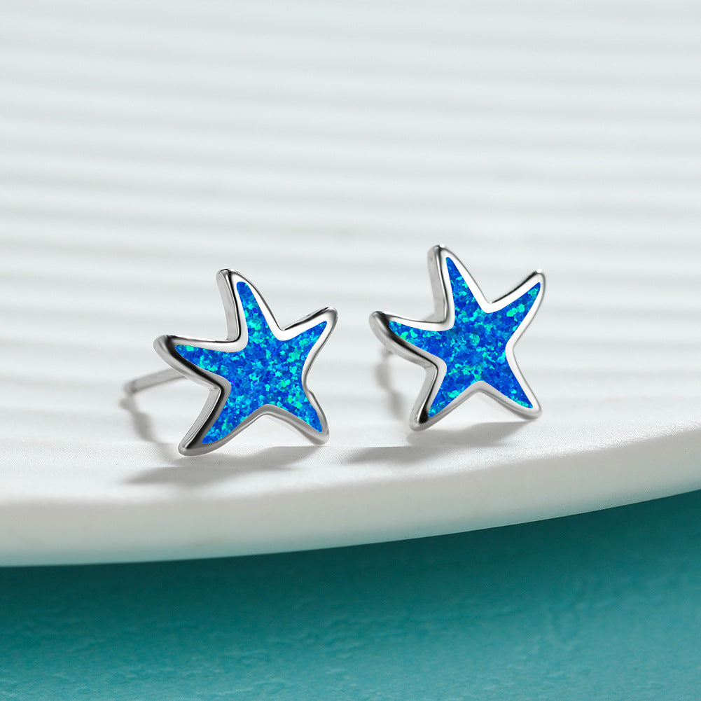 Boucles d'oreilles étoile de mer en opale bleue Olivenorma
