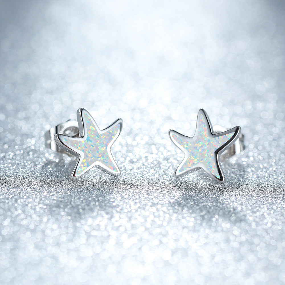 Boucles d'oreilles étoile de mer en opale bleue Olivenorma