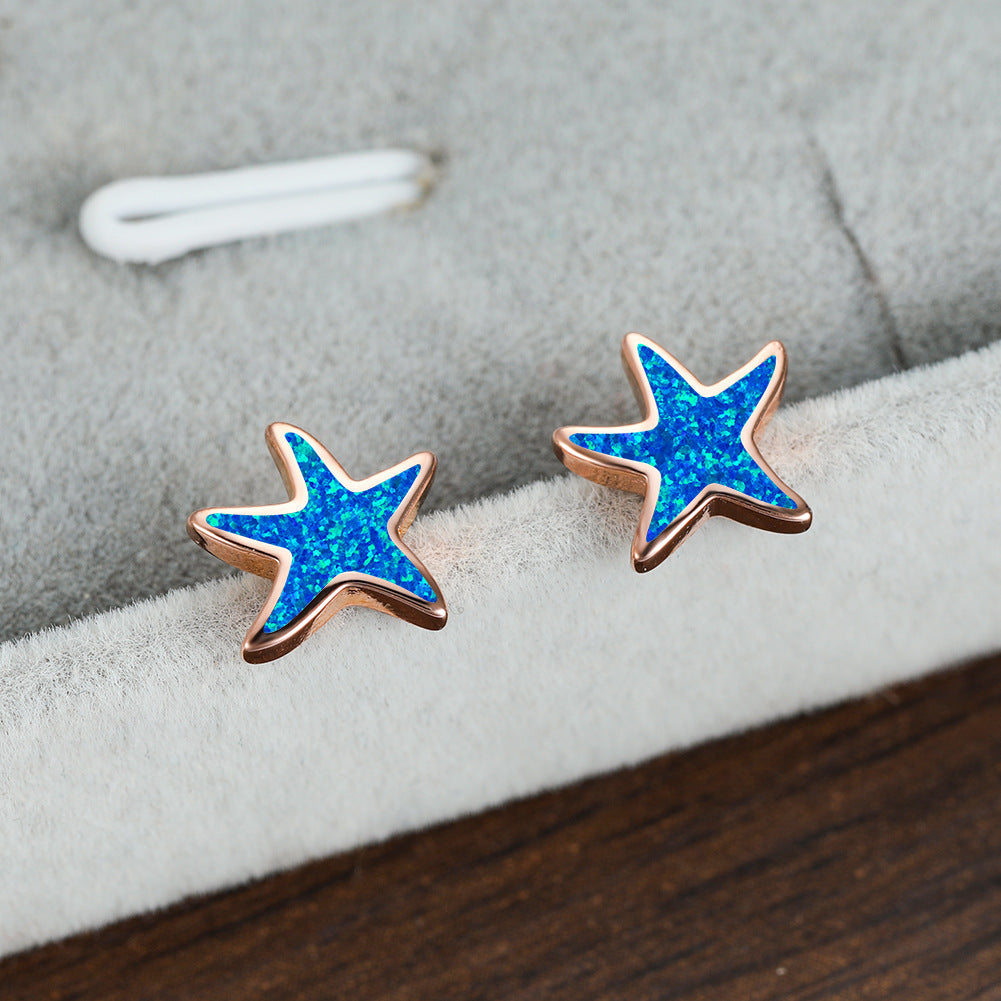 Boucles d'oreilles étoile de mer en opale bleue Olivenorma