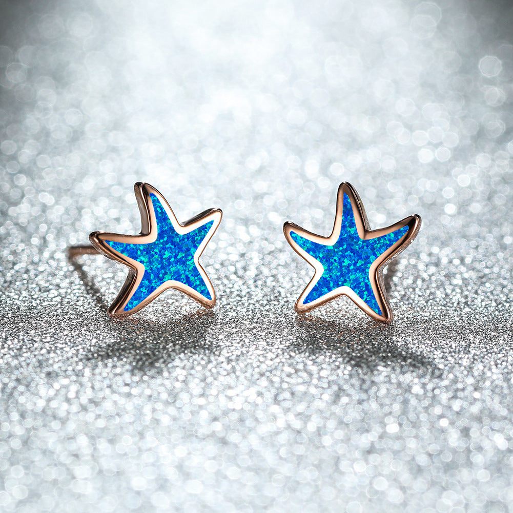 Boucles d'oreilles étoile de mer en opale bleue Olivenorma