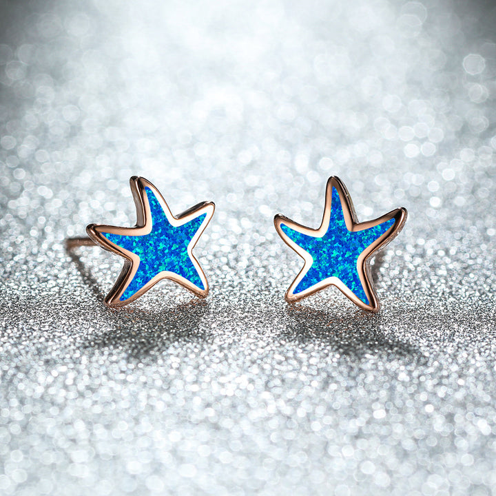 Boucles d'oreilles étoile de mer en opale bleue Olivenorma