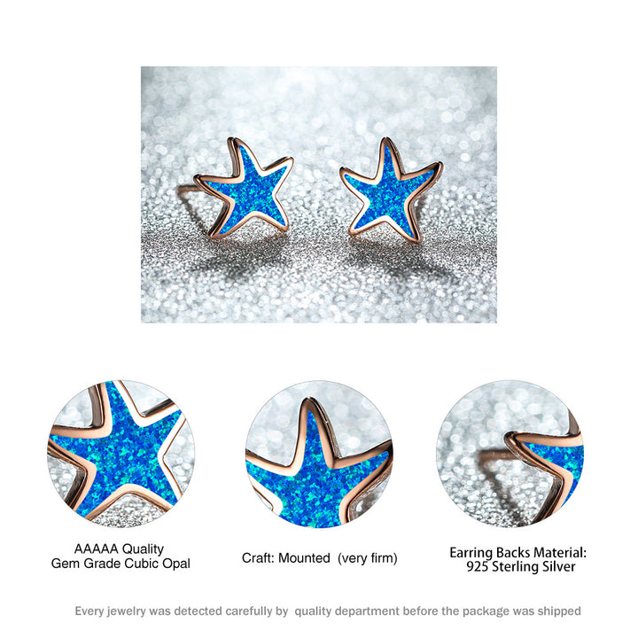 Boucles d'oreilles étoile de mer en opale bleue Olivenorma