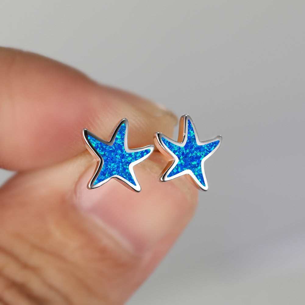 Boucles d'oreilles étoile de mer en opale bleue Olivenorma