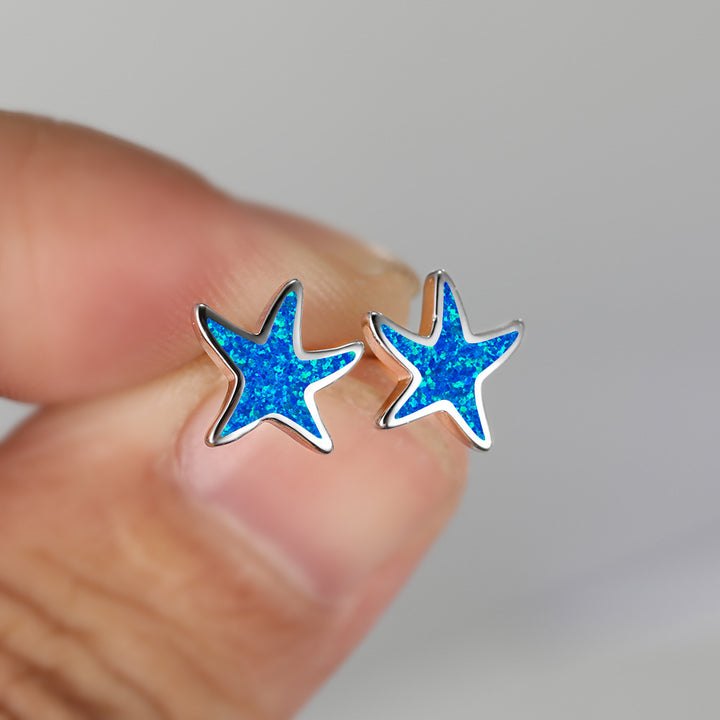 Boucles d'oreilles étoile de mer en opale bleue Olivenorma