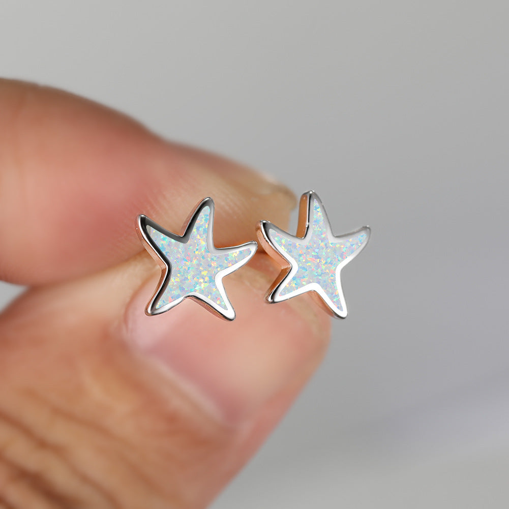 Boucles d'oreilles étoile de mer en opale bleue Olivenorma