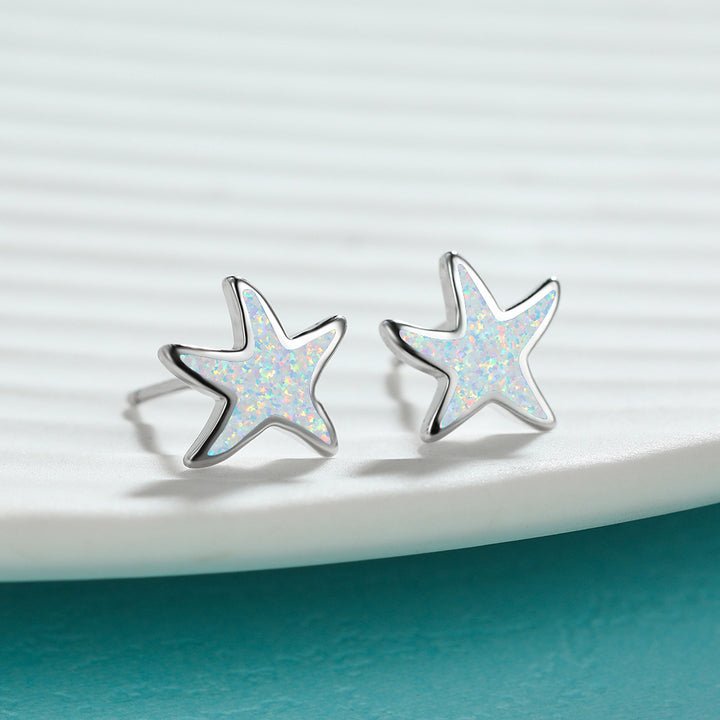 Boucles d'oreilles étoile de mer en opale bleue Olivenorma