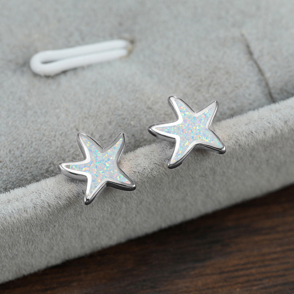 Boucles d'oreilles étoile de mer en opale bleue Olivenorma