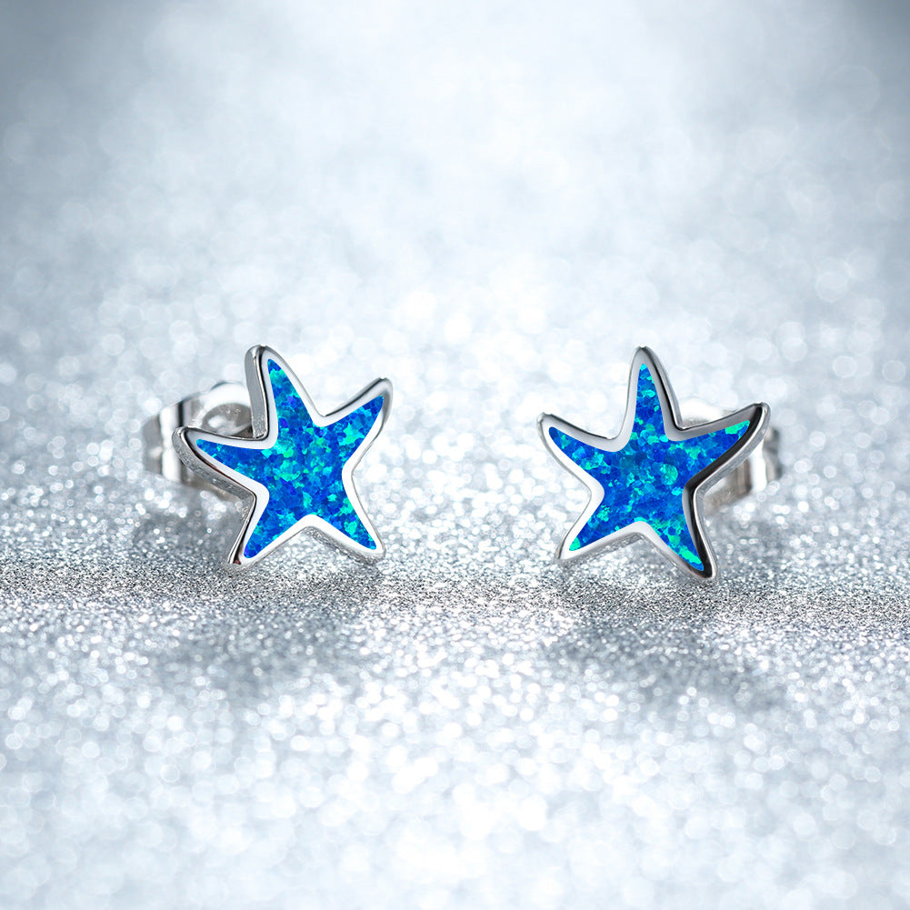Boucles d'oreilles étoile de mer en opale bleue Olivenorma