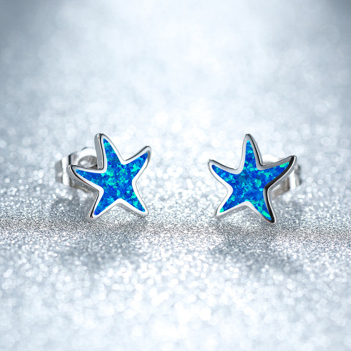 Boucles d'oreilles étoile de mer en opale bleue Olivenorma