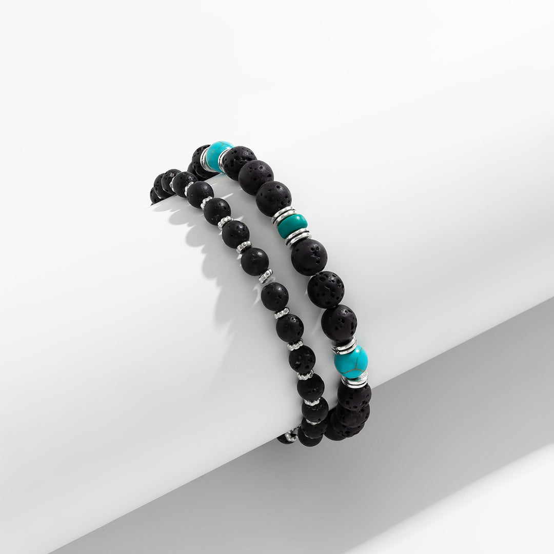 Ensemble de bracelets pour hommes en pierre de lave turquoise Olivenorma