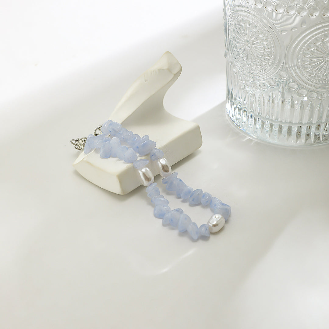 Bracelet homme en perles d'eau douce calcédoine bleue naturelle Olivenorma