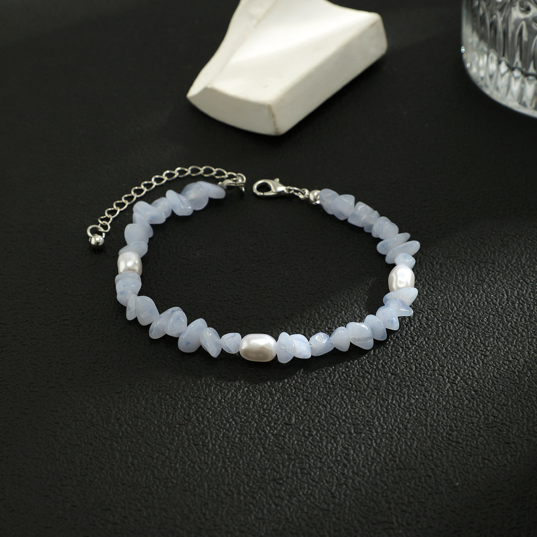 Bracelet homme en perles d'eau douce calcédoine bleue naturelle Olivenorma