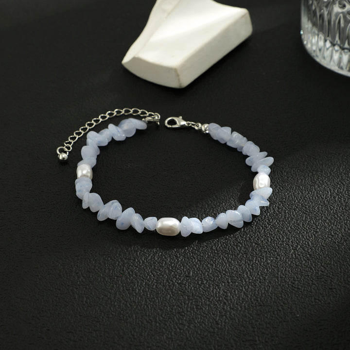 Bracelet homme en perles d'eau douce calcédoine bleue naturelle Olivenorma