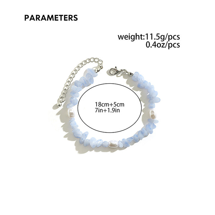 Bracelet homme en perles d'eau douce calcédoine bleue naturelle Olivenorma