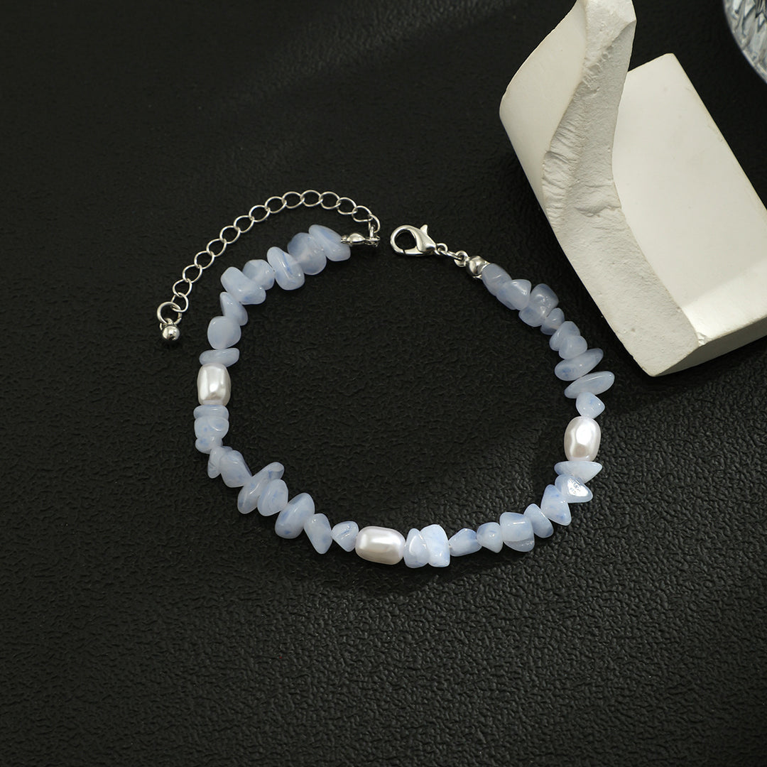 Bracelet homme en perles d'eau douce calcédoine bleue naturelle Olivenorma