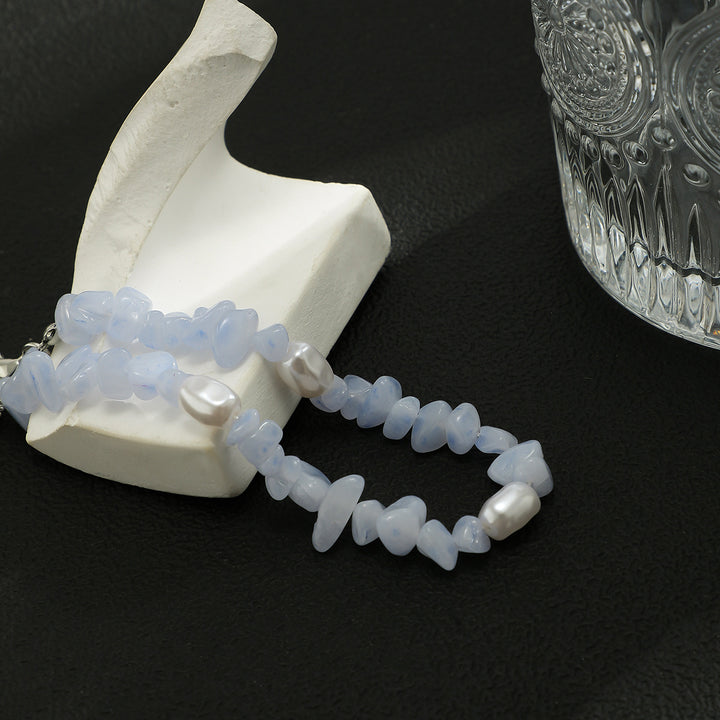 Bracelet homme en perles d'eau douce calcédoine bleue naturelle Olivenorma