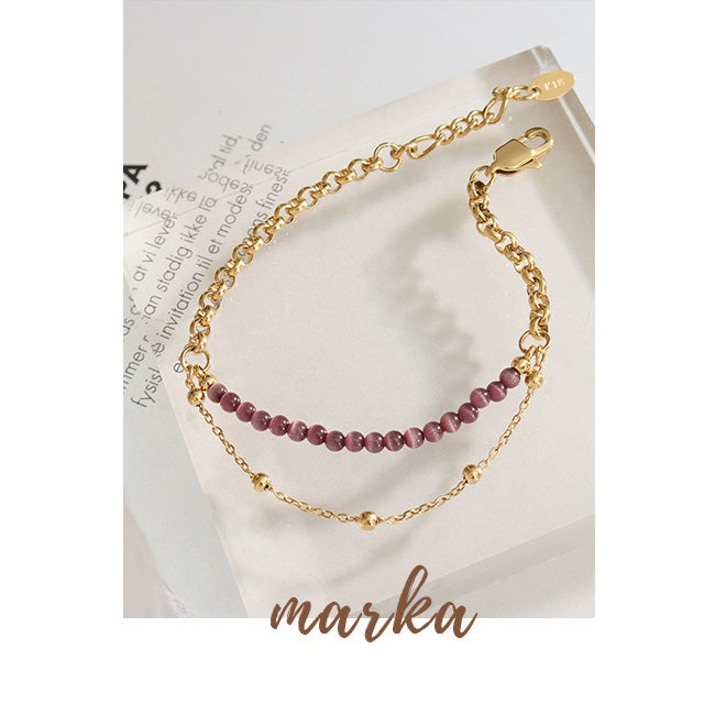 Bracelet double couche en acier titane avec pierre œil de chat violet Olivenorma