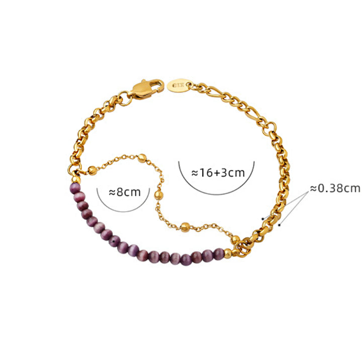 Bracelet double couche en acier titane avec pierre œil de chat violet Olivenorma