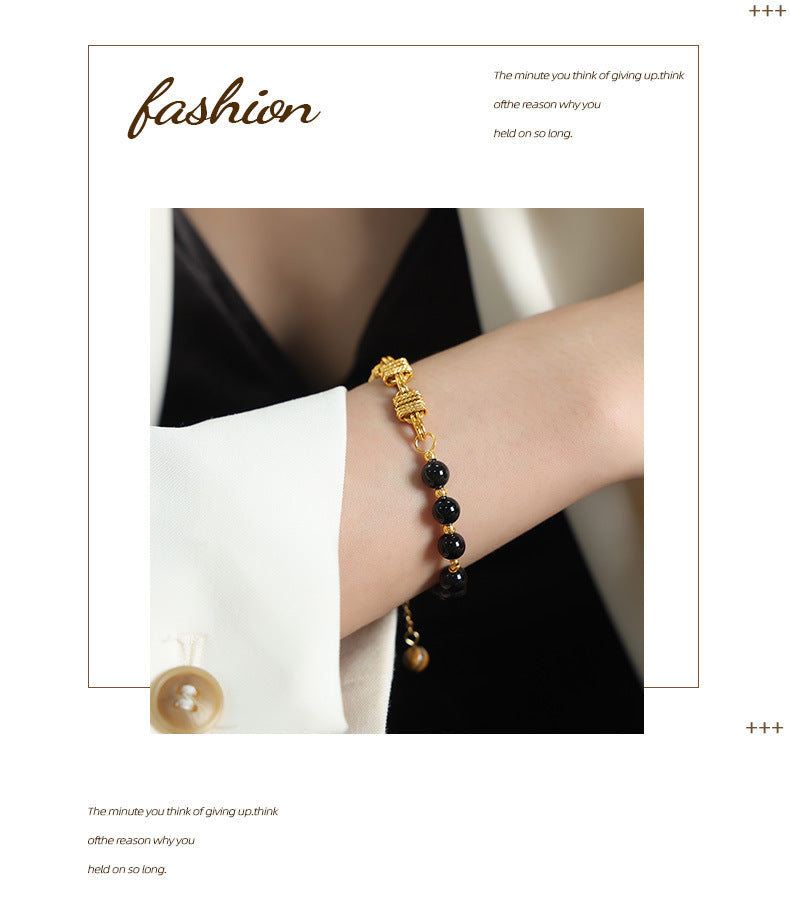 Bracelet en acier titane et perles d'onyx noir et d'agate Olivenorma