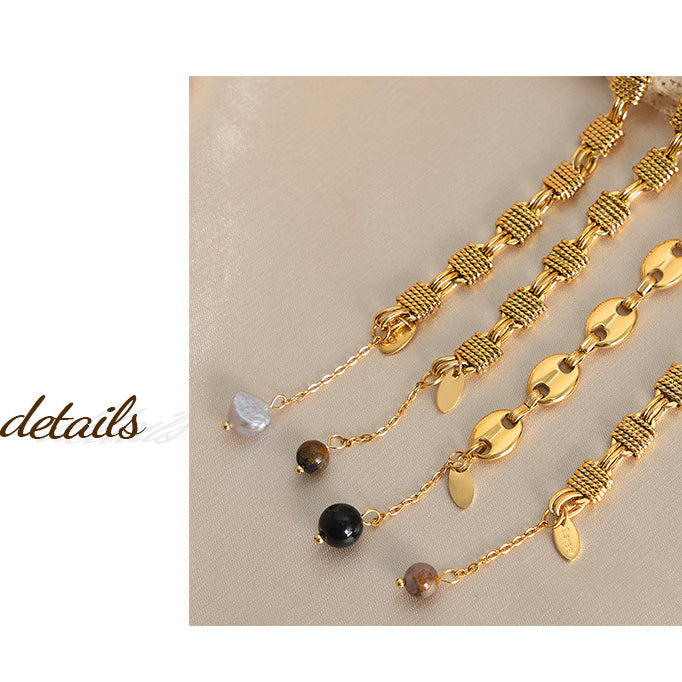 Bracelet en acier titane et perles d'onyx noir et d'agate Olivenorma