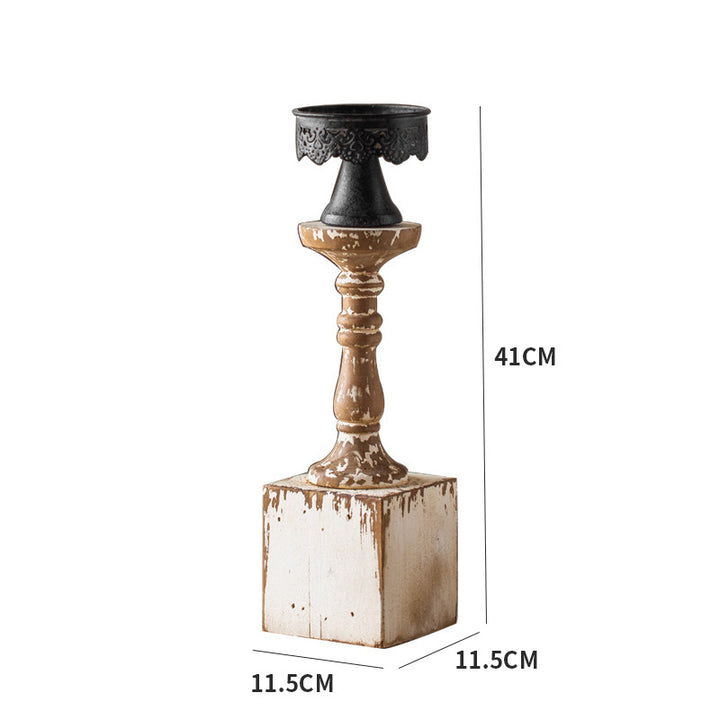 Bougeoir décoratif de table en cire en bois vieilli Olivenorma